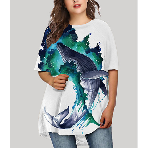 

Women's Plus Size Dresses T Shirt Dress Tee Dress Short Mini Dress Half Sleeve Graphic Animal Print Basic Fall White XL XXL 3XL 4XL 5XL / Holiday
