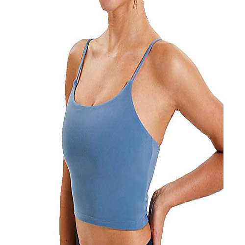 

ruzixt women padded sports bra longline camisole crop tank tops seamless workout fitness yoga bras (blue, l)