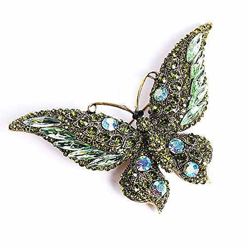 

rosette hair rhinestone butterfly brooch - colorful shining crystal brooch pin decoration gift for women girls (green)