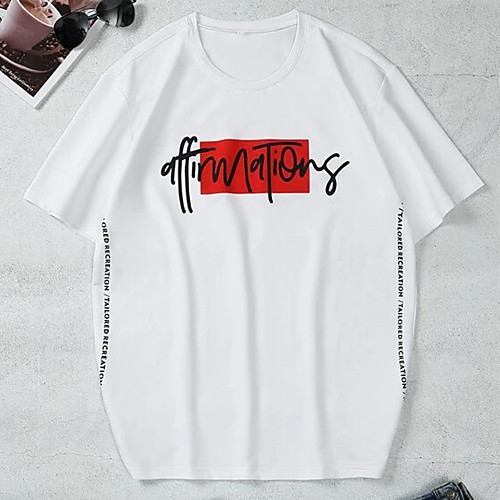 

Men's Unisex Tee T shirt Hot Stamping Text Graphic Prints Plus Size Print Short Sleeve Casual Tops 100% Cotton Basic Designer Big and Tall White