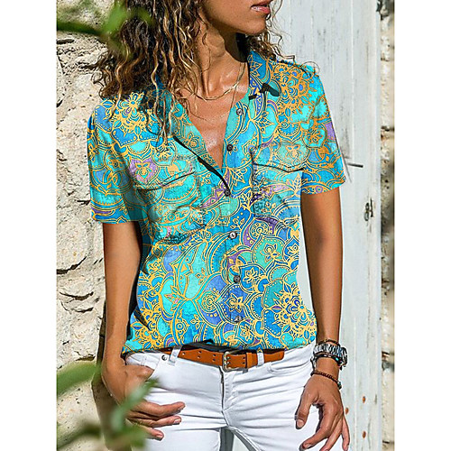 

Women's Blouse Shirt Graphic Button Print Shirt Collar Tops Casual Streetwear Basic Top Green
