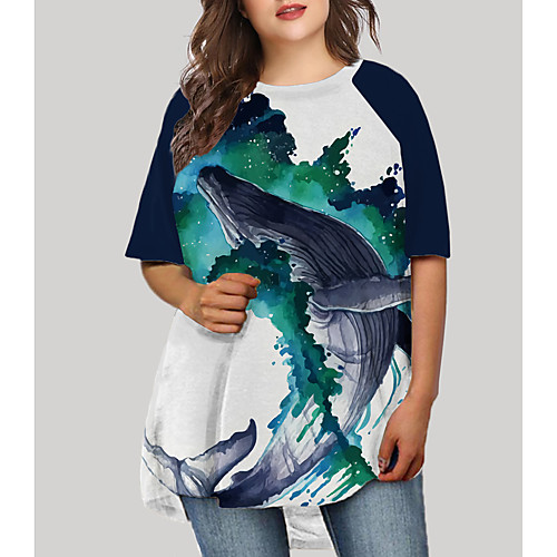 

Women's Plus Size Dresses T Shirt Dress Tee Dress Short Mini Dress Half Sleeve Graphic Fish Animal Print Basic Fall Blue XL XXL 3XL 4XL 5XL / Holiday