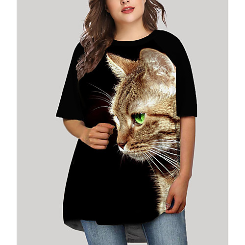 

Women's Plus Size Dresses T Shirt Dress Tee Dress Short Mini Dress Half Sleeve Cat Graphic Animal Print Basic Fall Black XL XXL 3XL 4XL 5XL / Holiday