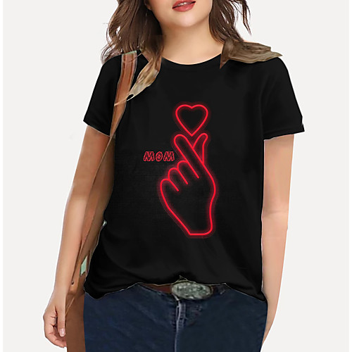 

Women's Plus Size Print Graphic Heart Letter T shirt Large Size Crewneck Short Sleeve Basic Tops XL XXL 3XL Black Big Size