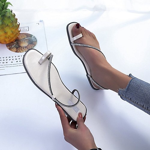 

Women's Sandals Flat Heel Round Toe PU Sparkling Glitter Solid Colored White Black