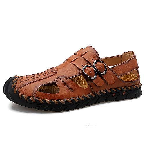 

Men's Sandals Comfort Shoes 2021 Fashion Sandals Beach Roman Shoes Daily Outdoor Nappa Leather Breathable Handmade Non-slipping Black Brown Spring Summer