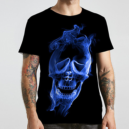 

Men's Unisex Tee T shirt 3D Print Graphic Prints Skull Flame Plus Size Print Short Sleeve Casual Tops Fashion Designer Big and Tall Blue