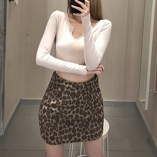 

Women's Vacation Casual / Daily Vintage Streetwear Skirts Leopard Print Brown