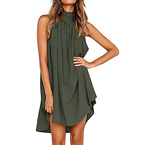 

Women's Loose Knee Length Dress White Yellow Black Green Sleeveless Solid Color Cold Shoulder Summer High Neck Classic & Timeless Casual Cotton 2021 S M L XL