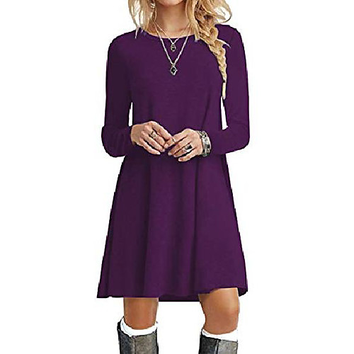 

beufri women's long sleeve casual t shirt dresses loose swing dress (xx-large, purple)