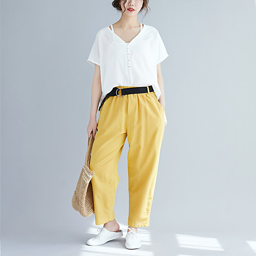 

Women's Basic Streetwear Comfort Going out Weekend Bootcut Pants Plain Full Length Pocket Elastic Waist Yellow