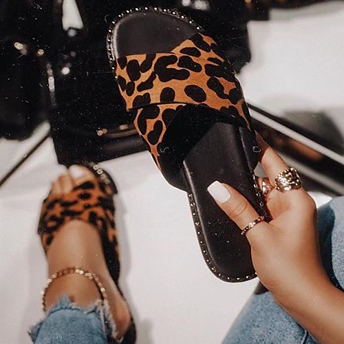 

Women's Slippers & Flip-Flops Flat Heel Open Toe PU Leopard Leopard Black