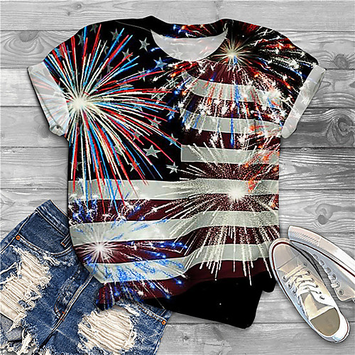 

Women's Plus Size Print Graphic Flag T shirt Large Size Crewneck Short Sleeve Basic Tops XL XXL 3XL Black Big Size