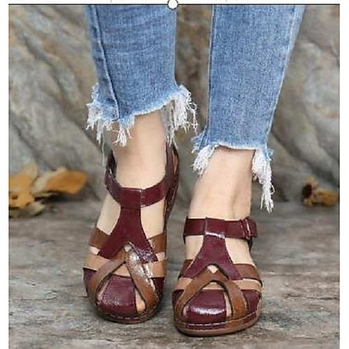

Women's Sandals Wedge Heel Round Toe PU Solid Colored Red Blue Green