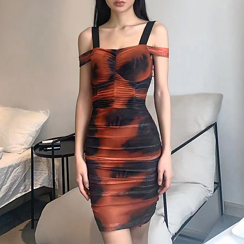 

ins2021 european and american style spring and autumn new women's fashion tie-dye high waist bag hip sexy sling dress female