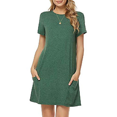 

lyrur womens crewneck short sleeve t-shirt dress work summer casual short swing sundresses with pockets(l,9155-gn) green