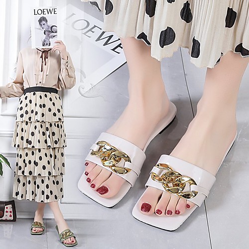 

Women's Flats Flat Heel Square Toe PU Buckle Solid Colored Wine Black Green