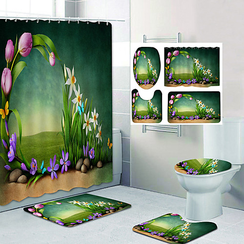 

Daffodil Wreath Pattern Printing Bathroom Shower Curtain Leisure Toilet Four-Piece Design