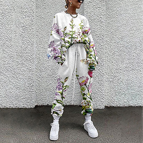 

Women's Basic Streetwear Floral Vacation Casual / Daily Two Piece Set Tracksuit T shirt Pant Loungewear Drawstring Print Tops