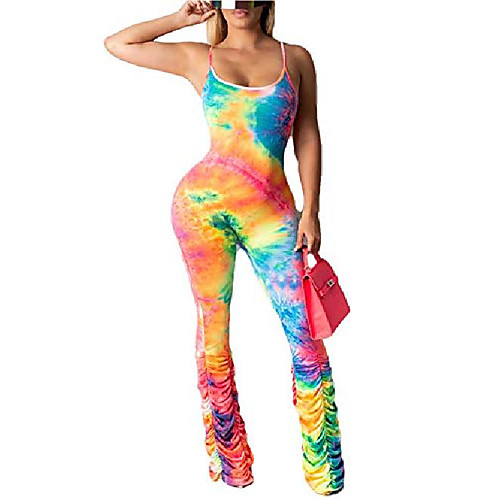 

lheaio womens summer fashion jumpsuits sleeveless sling tie-dyebodycon athlatic sexy bodysuit outfit clothes set (orange, m)