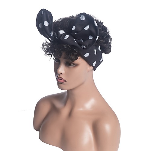 

aliexpress hot sale new bow headband wig, black fluffy short curly hair, factory straight hair