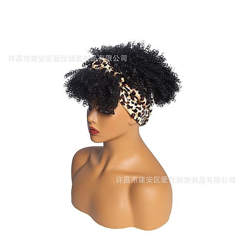 

foreign trade headband wig bangs small curly hair leopard print silk scarf wig headgear amazon cross-border factory wholesale