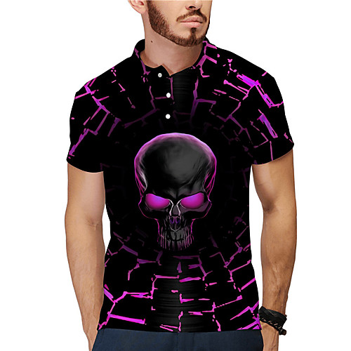 

Men's Polo 3D Print Graphic Prints Skull Button-Down Print Short Sleeve Daily Tops Casual Designer Big and Tall Black