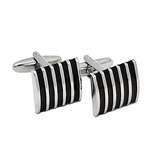 

men's rhodium plated cufflinks enamel striped cufflinks business shirt cuff buttons with gift box (black)