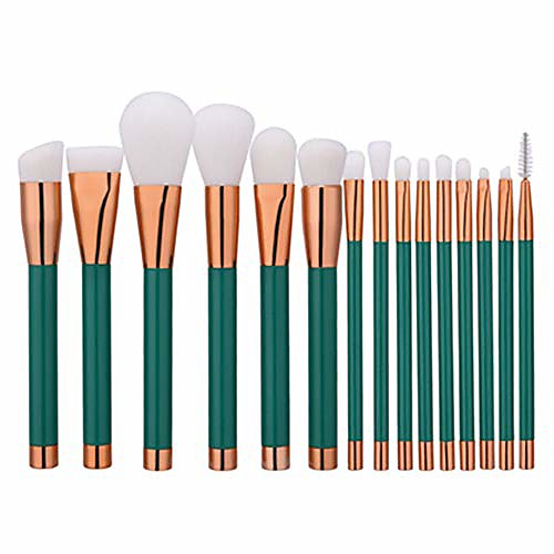 

makeup brushes set 15pcs wood handles soft nylon hair brush cosmetic blending powder concealer lip eyeshadow eyelash face brush (green)