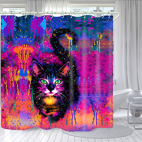 

Psychedelic Little Black Cat Digital Printing Shower Curtain Shower Curtains Hooks Modern Polyester New Design