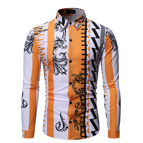

Men's Shirt 3D Print Graphic Long Sleeve Daily Tops Business Basic Yellow
