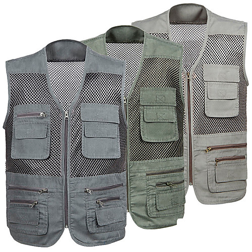 

Men's Hiking Vest / Gilet Fishing Vest Outdoor Solid Color Multifunctional Lightweight Breathable Quick Dry Jacket Top Mesh Single Slider Hunting Fishing Hiking Grey Green Ivory