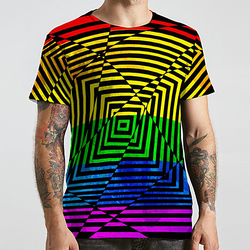 

Men's Unisex Tee T shirt 3D Print Striped Graphic Prints Plus Size Print Short Sleeve Casual Tops Fashion Designer Big and Tall Rainbow