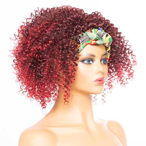 

foreign trade cross-border headscarf wig european and american fashion wig ladies small curly hair wine red high temperature silk headgear