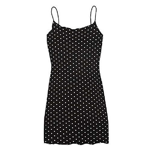 

shein women's plaid frill trim sleeveless strappy bodycon cami short pencil dress black dots large