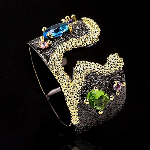 

Ring AAA Cubic Zirconia Two Stone Black Brass Floral Theme Artistic Unique Design Vintage 1pc 6 7 8 9 10 / Women's