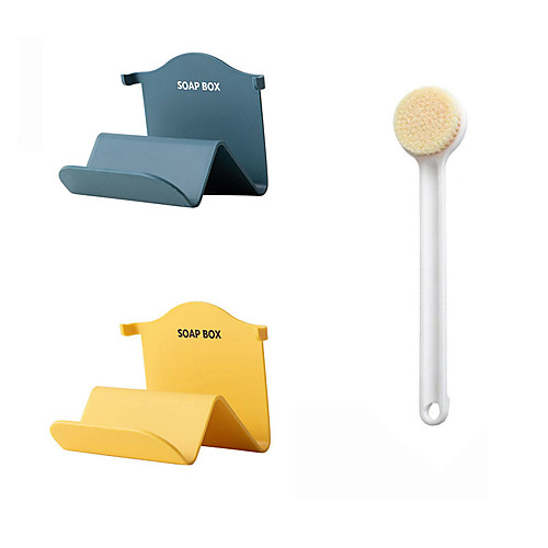 

1PCS Long-handled Soft Hair Shower And Back Scrubbing Brush 2PCS Non-perforated PP Material Two-Layer Soap Rack (random color)