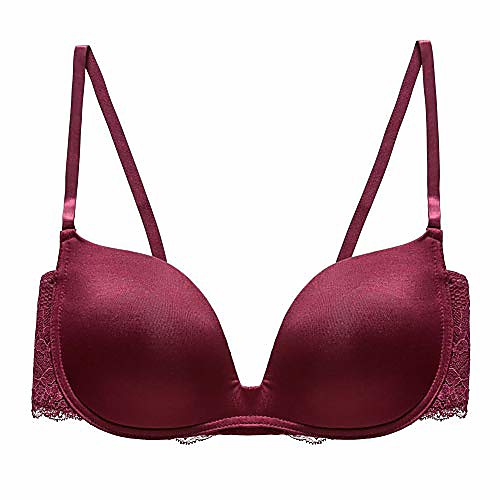 

sunsent women side support boost push up embroidery bra underwire adjustable bra (70b, a4-red)