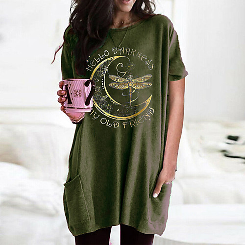 

Women's T shirt Dress Graphic Round Neck Tops Basic Basic Top Black Wine Army Green