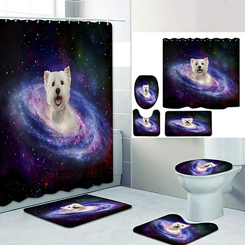 

Space Dog Digital Printing Four-piece Set Shower Curtains and Hooks Modern Polyester Machine Made Waterproof Bathroom