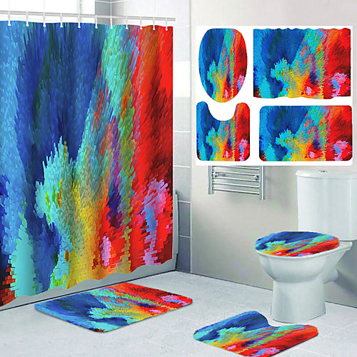 

Color Pattern Bathroom Waterproof Shower Curtain and Cushion Four-piece Modern Polyester New Design