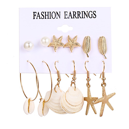 

conch series earrings female starfish shell seaside beach style earrings 6 pairs set