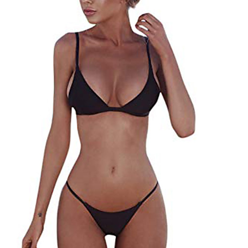 

boomboom women solid color sling bandeau bandage bikini set push-up brazilian swimwear beachwear swimsuit