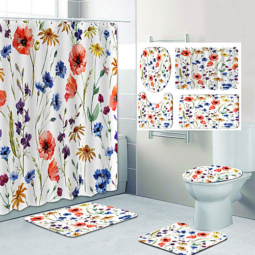 

Fresh Small Floral Pattern Printing Bathroom Shower Curtain Leisure Toilet Four-Piece Design