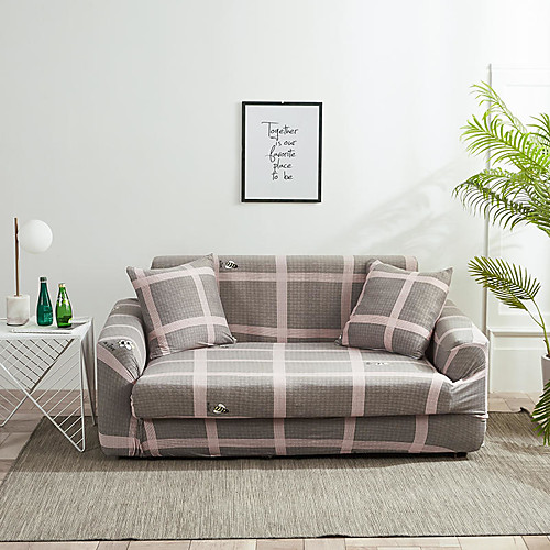 

Grey Grid Print Dustproof All-powerful Slipcovers Stretch Sofa Cover Super Soft Fabric Couch Cover With One Free Boster Case(Chair/Love Seat/3 Seats/4 Seats)