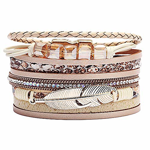 

wrap multilayer bracelets for women - leather wristband strand - boho bangle gift ideas for teen girls (leopard bracelet)