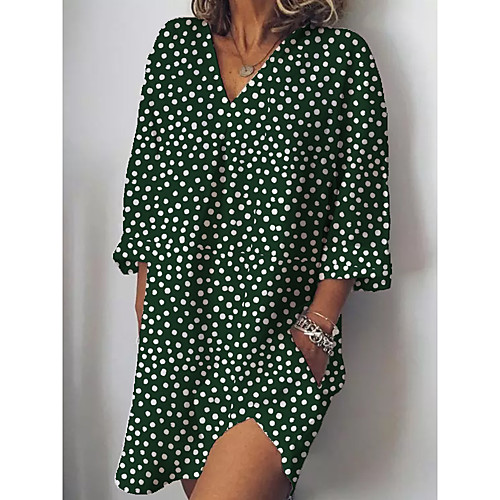 

Women's Shift Dress Short Mini Dress White Green Navy Blue 3/4 Length Sleeve Polka Dot Print Spring Summer V Neck Vintage 2021 S M L XL XXL 3XL