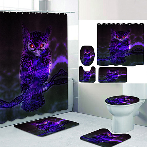 

Nether Owl Digital Printing Four-piece Set Shower Curtains and Hooks Modern Polyester Machine Made Waterproof Bathroom
