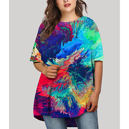 

Women's Plus Size Dresses T Shirt Dress Tee Dress Short Mini Dress Half Sleeve Color Gradient Graphic Print Basic Fall Green XL XXL 3XL 4XL 5XL / Holiday