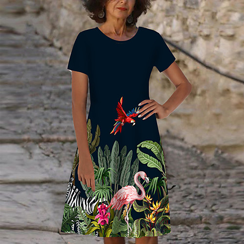 

Women's T Shirt Dress Tee Dress Knee Length Dress Green Short Sleeve Floral Animal Print Spring Summer Round Neck Casual 2021 S M L XL XXL 3XL
